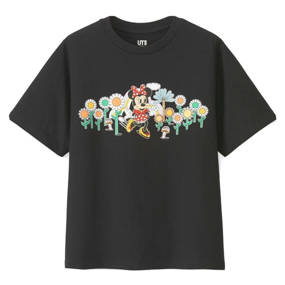 Uniqlo x Disney x Jeremyville black Minnie graphic tee mushrooms flowers… - Picture 1 of 4